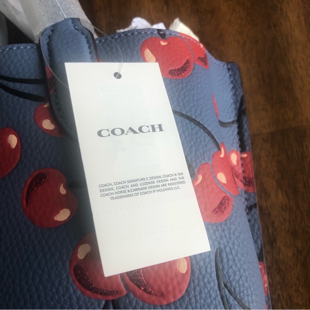 NWT $350 COACH Willow Cherry-Print Leather Tote Bag! - Picture 10 of 16